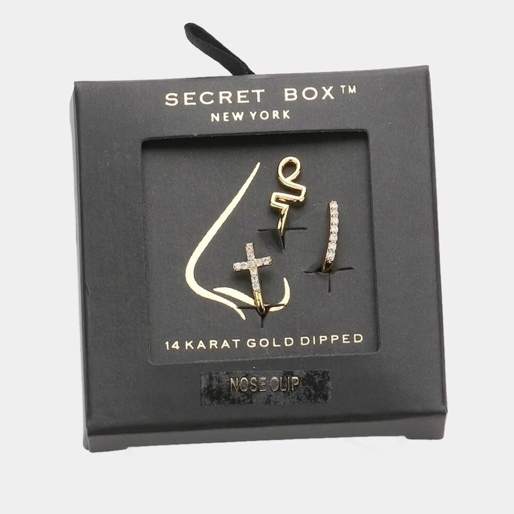 Secret Box New York _ 14K Gold Dipped Cross Bar Nose Clips (Z)